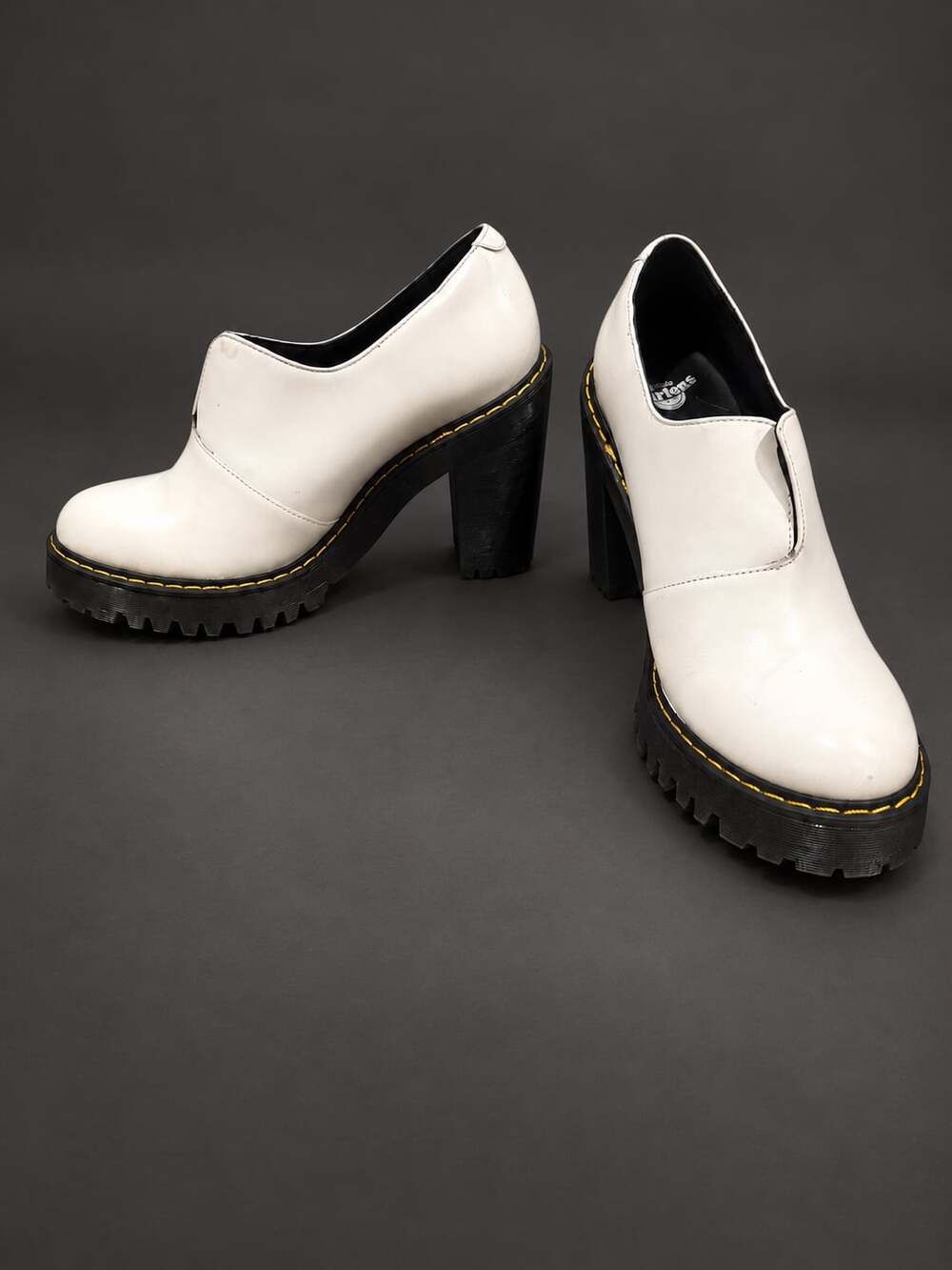 Dr. Martens Cordelia White Slip-On Heeled Shoes Women’s US 8 Chunky Lug Sole